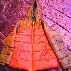 Red and Maroon Boy's L10-12 Hooded Quilted Winter Coat Wonder Nation